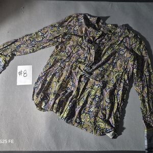 LOFT Paisley Long-Sleeve Blouse in Black, Green, Pink